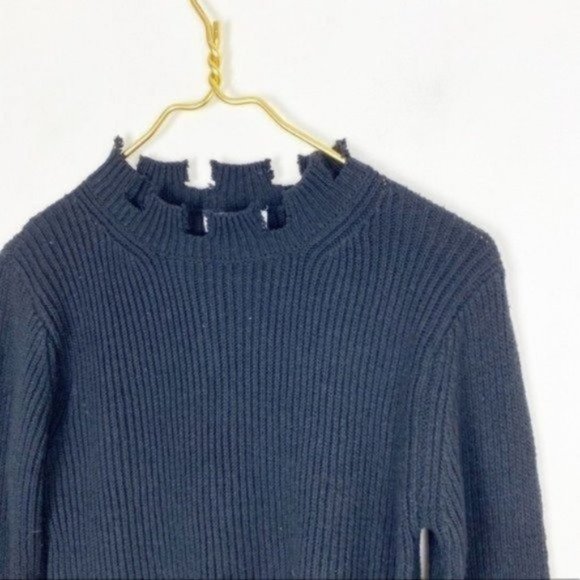 Wild Flower LF Distressed Cropped Black Sweater - Picture 3 of 6